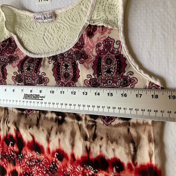 Carol Rose Women’s Sleeveless Blouse size L, Tan Purple & Red, Lace Details - Picture 2 of 5